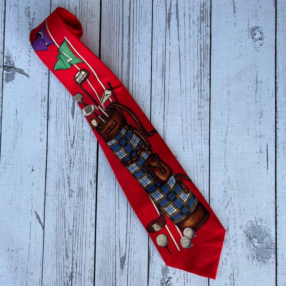 Polo Ralph Lauren Vintage Men's Preppy Tie Ivy League Red Silk Golf Necktie USA